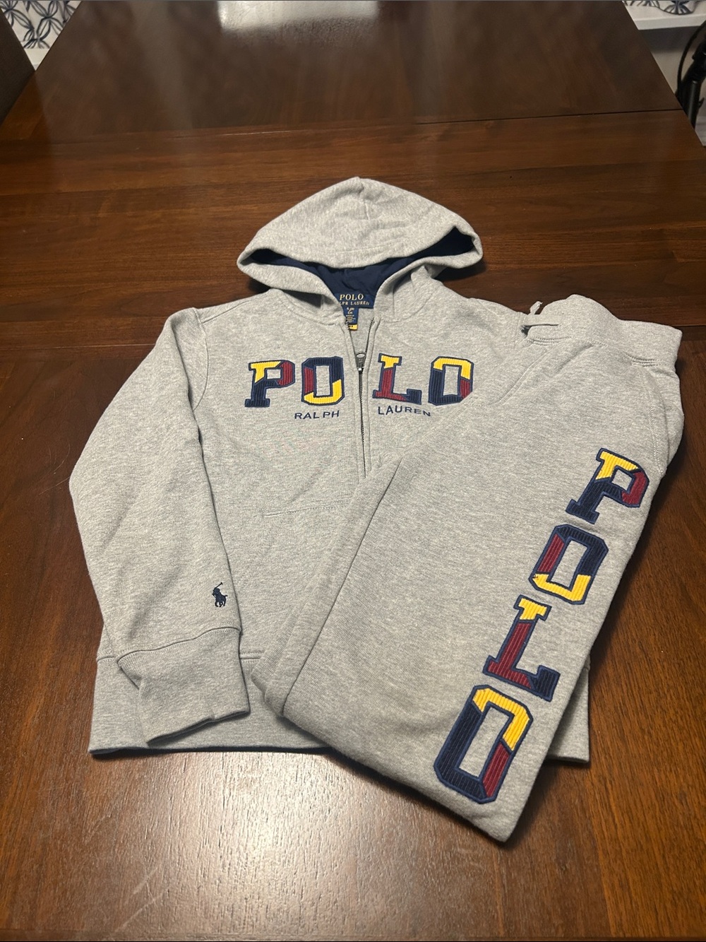 Polo by Ralph Lauren Gray Zip Hoodie with Multicolor POLO Lettering